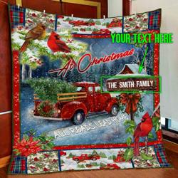 Personalized Christmas Red Truck Custom Name Quilt Blanket Pn48Qctv1 and Home Decor