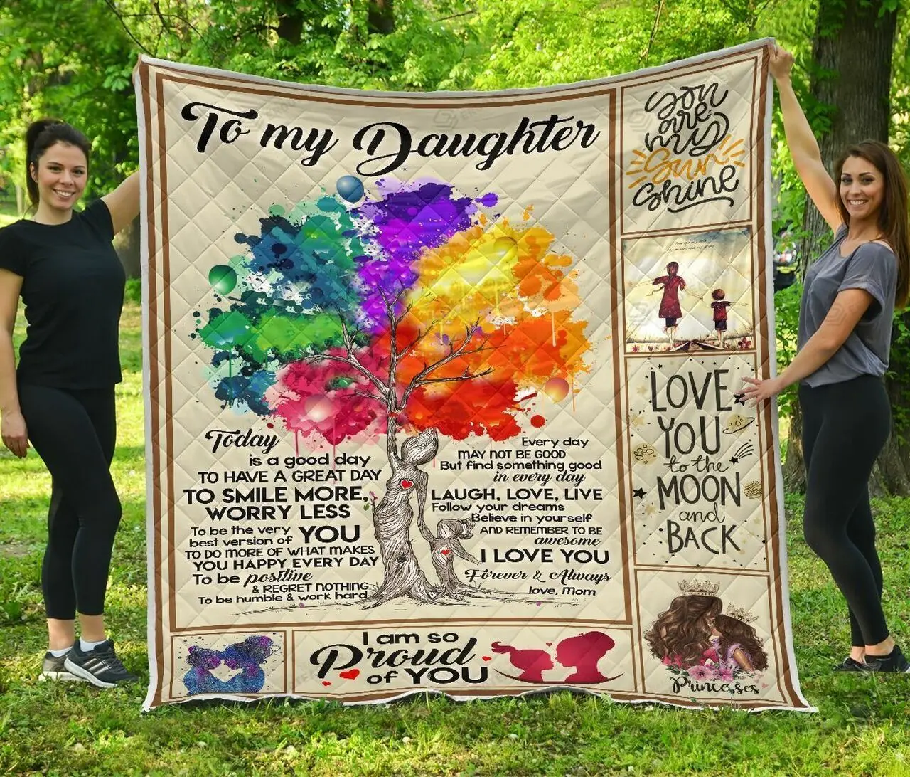 Personalized Colorful Mothership Tree To My Daughter Quilt Blanket From Mom I Love You Forever And Always Great Customized Blanket Gifts For Birthday Christmas Thanksgiving and Home Decor
