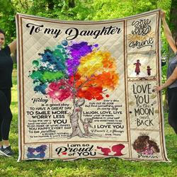 Personalized Colorful Mothership Tree To My Daughter Quilt Blanket From Mom I Love You Forever And Always Great Customized Blanket Gifts For Birthday Christmas Thanksgiving and Home Decor