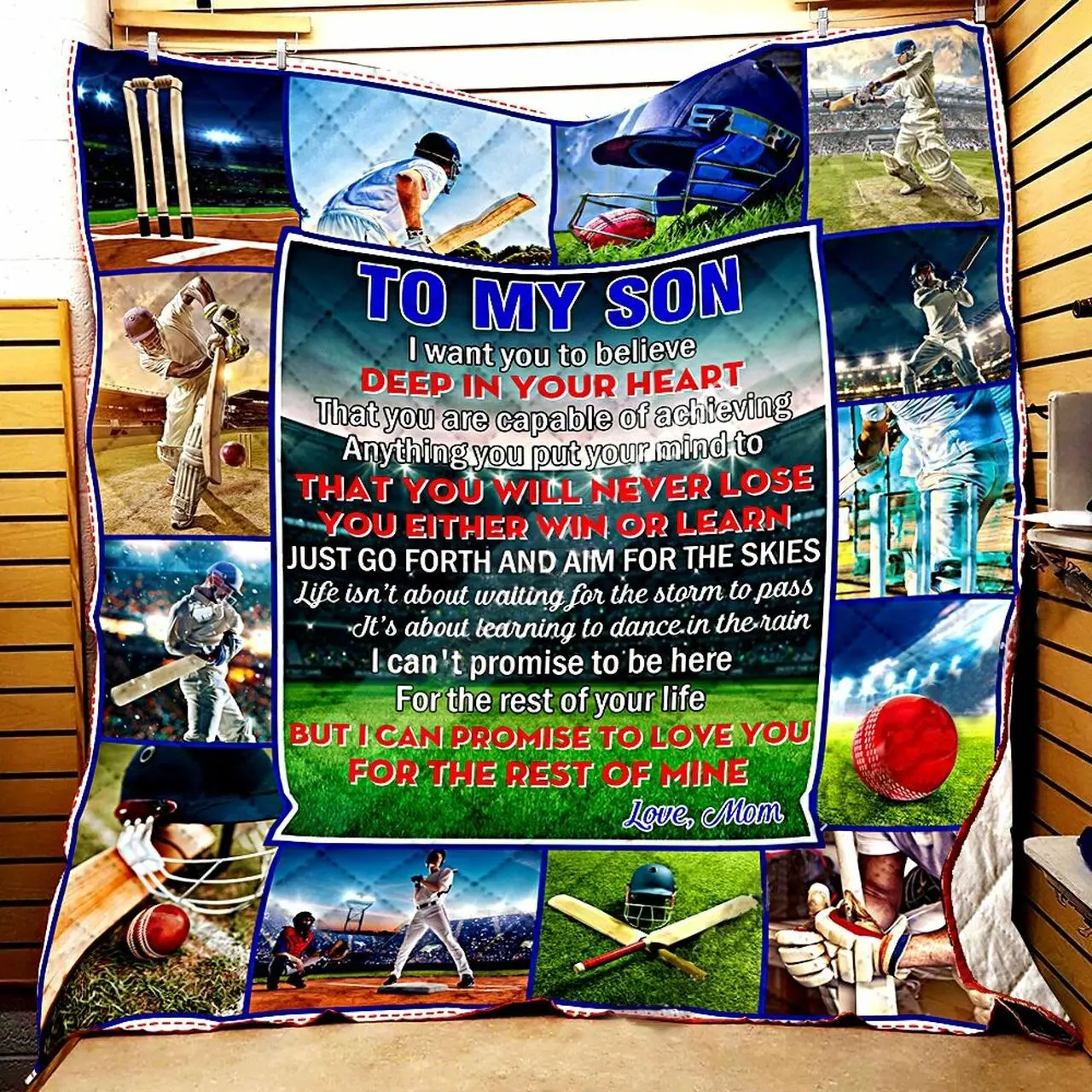Personalized Cricket To My Son Love Mom I Want You To Believe Quilt Blanket Great Customized Gifts For Birthday Christmas Thanksgiving and Home Decor