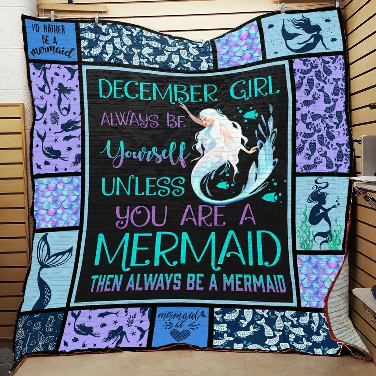 Personalized December Mermaid Always Be Yourself Unless You Are A Mermaid Then Always Be A Mermaid Quilt Blanket Great Customized Blanket Gifts For Birthday Christmas Thanksgiving and Home Decor