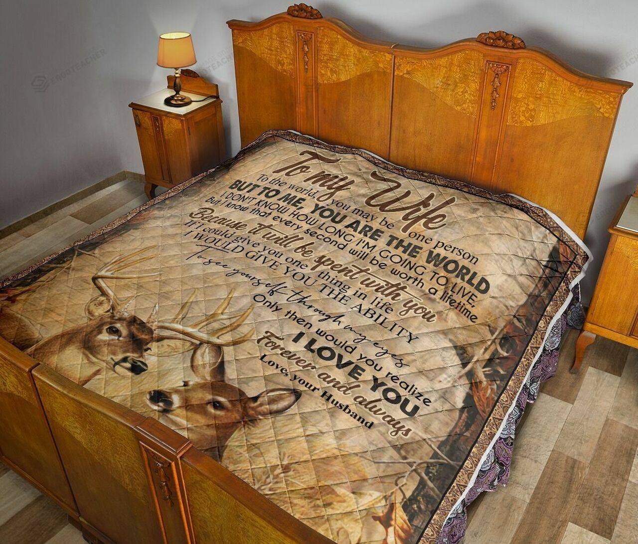 Personalized Deer Couple To My Wife From Husband To Me You Are The World Quilt Great Customized Gifts For Birthday Christmas Thanksgiving MotherS Day and Home Decor