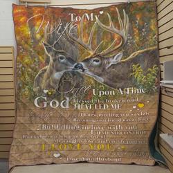 Personalized Deer To My Wife Quilt Blanket From Husband I Love You Forever And Always Great Customized Blanket Gifts For Birthday Christmas Thanksgiving and Home Decor