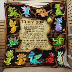 Personalized Dinosaur Family To My Son Quilt Blanket From Mom I Love You So Much Great Customized Blanket Gifts For Birthday Christmas Thanksgiving and Home Decor