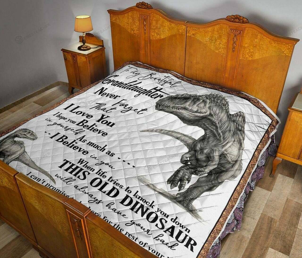 Personalized Dinosaur From Grandma To My Granddaughter I Love You I Hope You Believe Quilt Meaningful Gifts For Her Great Customized Gifts For Birthday Christmas Graduation and Home Decor