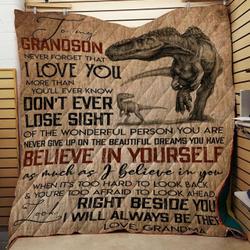 Personalized Dinosaur To My Grandson Quilt Blanket From Grandma I Will Always Be There Great Customized Blanket Gifts For Birthday Christmas Thanksgiving and Home Decor