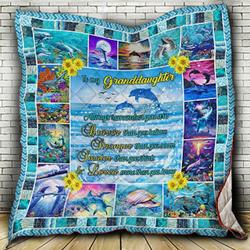 Personalized Dolphin To My Granddaughter From Grandma Grandpa You Are Braver Than You Believe Quilt Blanket Great Customized Gifts For Birthday Christmas Thanksgiving and Home Decor