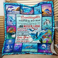 Personalized Dolphin To My Granddaughter From Grandma Grandpa You Will Never Lose Quilt Blanket Great Customized Gifts For Birthday Christmas Thanksgiving and Home Decor