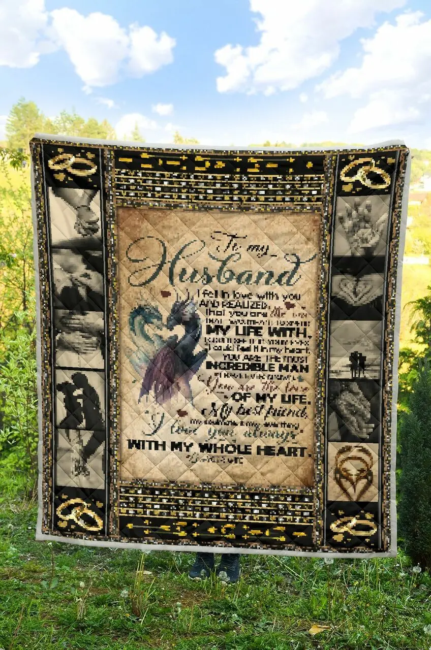 Personalized Dragon To My Husband Quilt Blanket From Wife I Love You Always With My Whole Heart Great Customized Blanket Gifts For Birthday Christmas Thanksgiving and Home Decor
