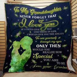 Personalized Drangonfly To My Granddaughter From Grandma Never Forget That I Love You Quilt Blanket Great Customized Gifts For Birthday Christmas Thanksgiving and Home Decor