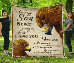 Personalized Eagle To My Son From Mom Dad Never Forget That I Love You Quilt Blanket Great Customized Gifts For Birthday Christmas Thanksgiving and Home Decor