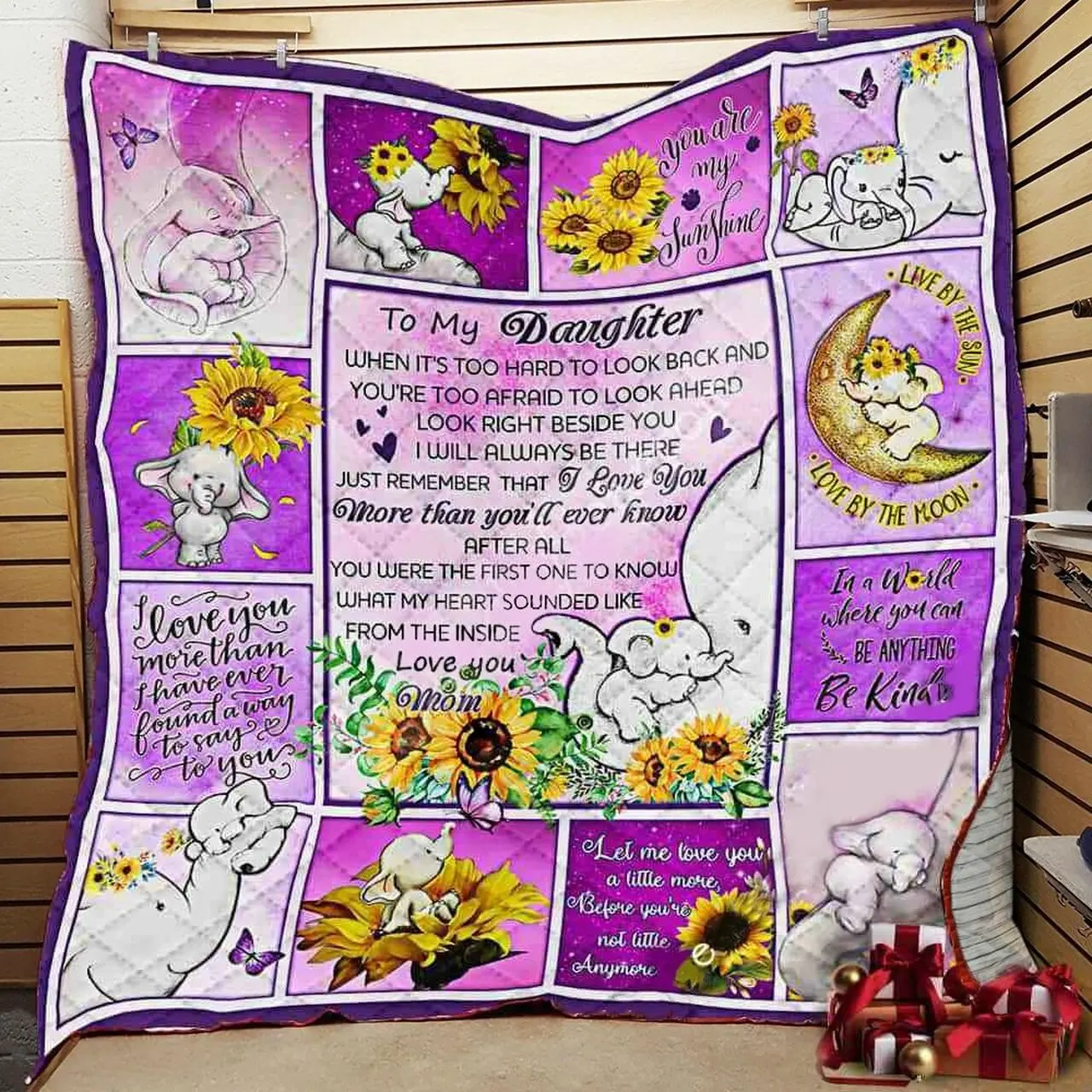 Personalized Elephant To My Daughter From Mom When ItS Too Hard To Look Back Quilt Blanket Great Customized Gifts For Birthday Christmas Thanksgiving and Home Decor