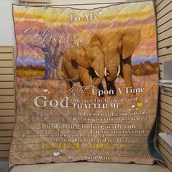 Personalized Elephant To My Husband Quilt Blanket From Wife I Love You Forever And Always Great Customized Blanket Gifts For Birthday Christmas Thanksgiving and Home Decor