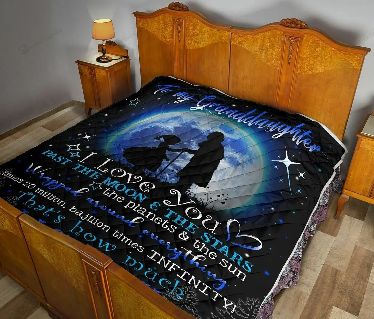 Personalized Family From Grandma To My Granddaughter I Love You Past The Moon Quilt Meaningful Gifts For Her Great Customized Gifts For Birthday Christmas Graduation and Home Decor