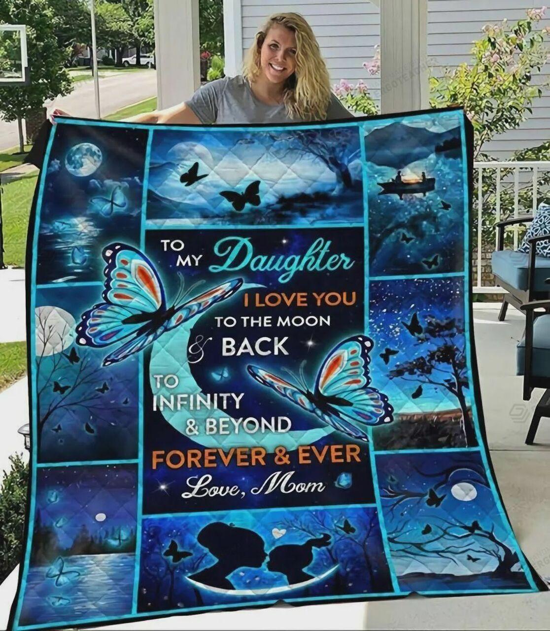 Personalized Family To My Daughter Quilt Blanket From Mom Love You To The Moon And Back Great Customized Blanket Gifts For Birthday Christmas Thanksgiving and Home Decor