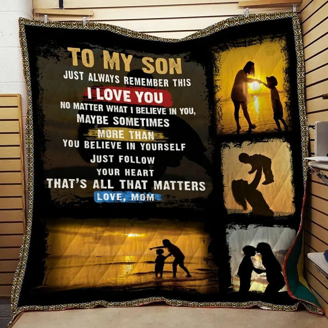 Personalized Family To My Son From Mom Always Remember This Quilt Blanket Great Customized Gifts For Birthday Christmas Thanksgiving and Home Decor