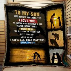 Personalized Family To My Son From Mom Always Remember This Quilt Blanket Great Customized Gifts For Birthday Christmas Thanksgiving and Home Decor