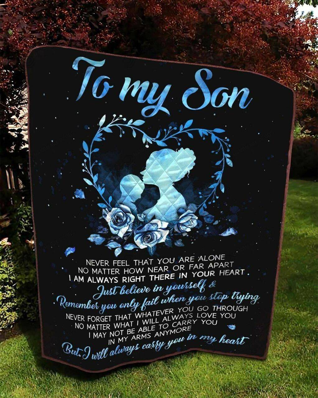 Personalized Family To My Son Quilt Blanket I Will Always Carry You In Your Heart Great Customized Blanket Gifts For Birthday Christmas Thanksgiving and Home Decor