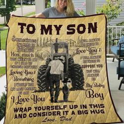 Personalized Farmer Family To My Son Quilt Blanket From Dad Wrap Yourself Up In This Great Customized Blanket Gifts For Birthday Christmas Thanksgiving and Home Decor