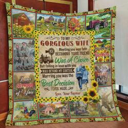 Personalized Farmer To My Gorgeous Wife Quilt Blanket From Husband I Am So Proud Of You Great Customized Blanket Gifts For Birthday Christmas Thanksgiving and Home Decor