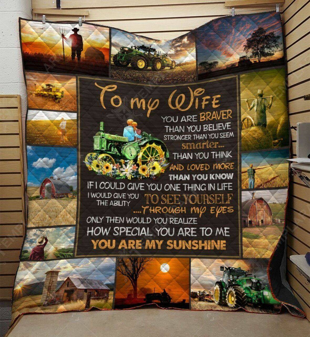 Personalized Farmer To My Wife From Husband You Are My Sunshine Quilt Blanket Great Customized Gifts For Birthday Christmas Thanksgiving Wedding ValentineS Day and Home Decor