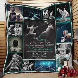 Personalized Fencing To My Son From Mom If They Whisper To You Quilt Blanket Great Customized Gifts For Birthday Christmas Thanksgiving and Home Decor