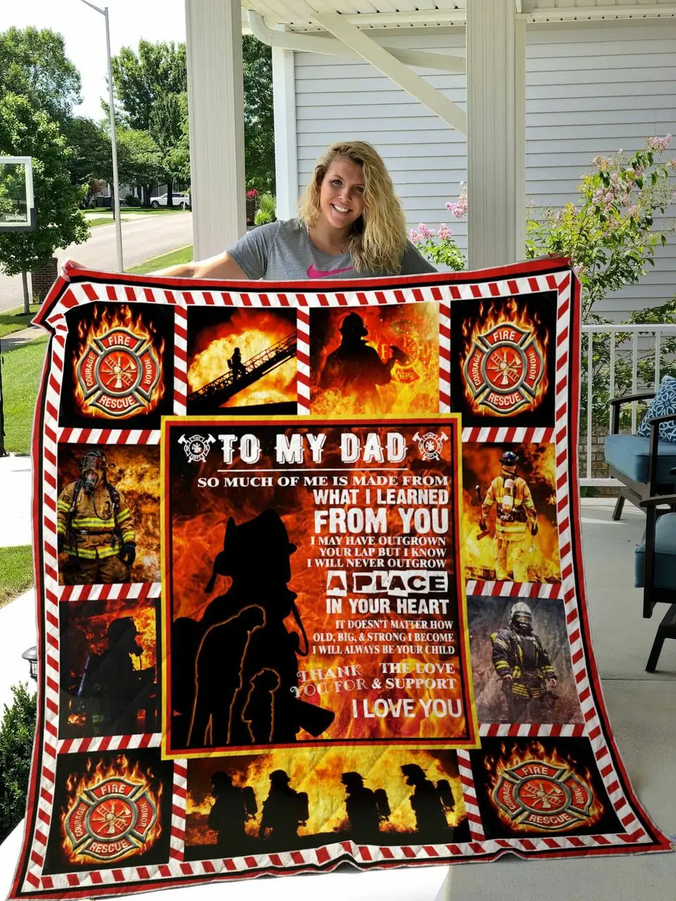 Personalized Firefighter Family To My Dad Quilt Blanket Thank You For The Love And Support Great Customized Blanket Gifts For Birthday Christmas Thanksgiving and Home Decor
