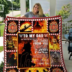 Personalized Firefighter Family To My Dad Quilt Blanket Thank You For The Love And Support Great Customized Blanket Gifts For Birthday Christmas Thanksgiving and Home Decor
