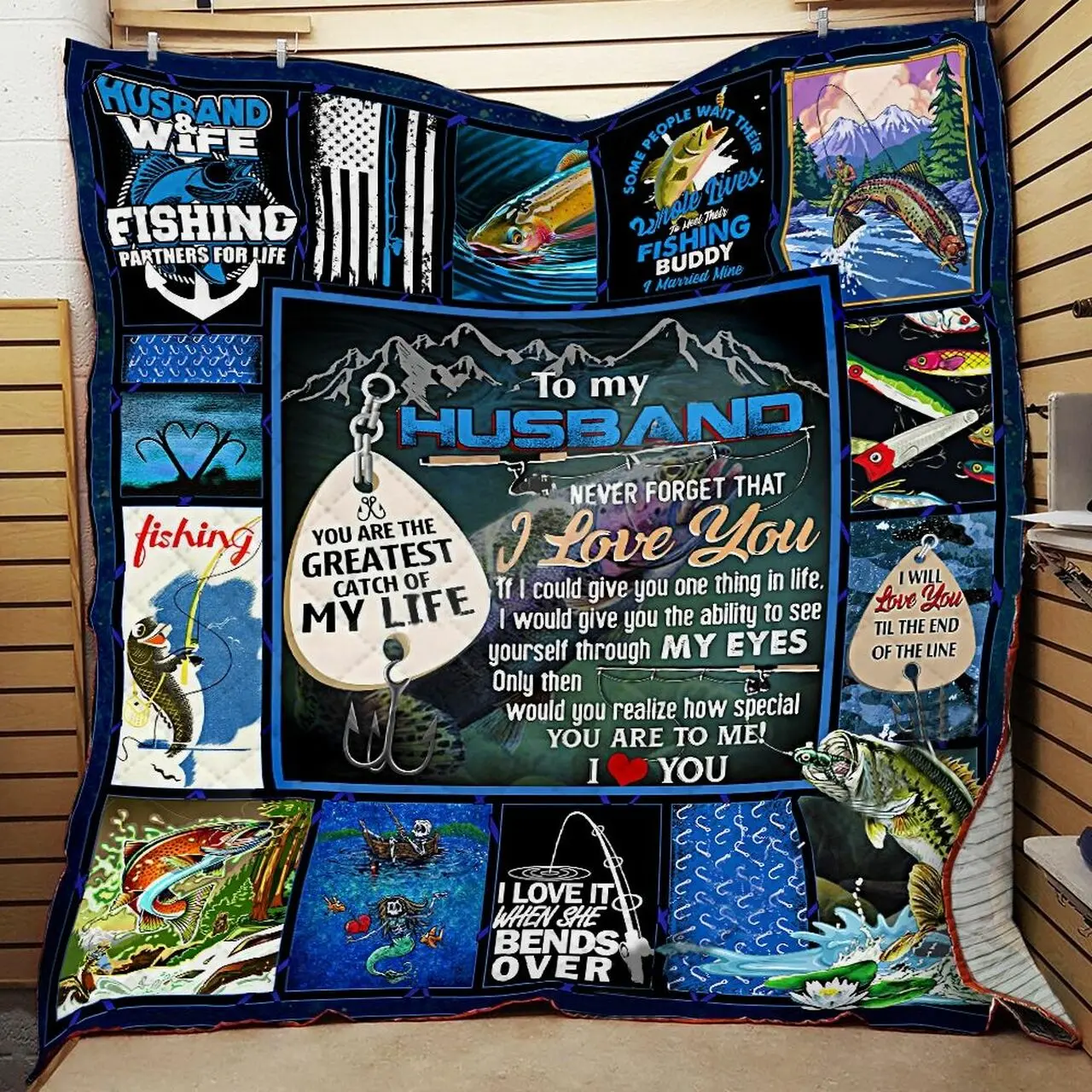 Personalized Fishing To My Husband Quilt Blanket You Are My Greatest Catch Of My Life Great Customized Blanket Gifts For Birthday Christmas Thanksgiving and Home Decor