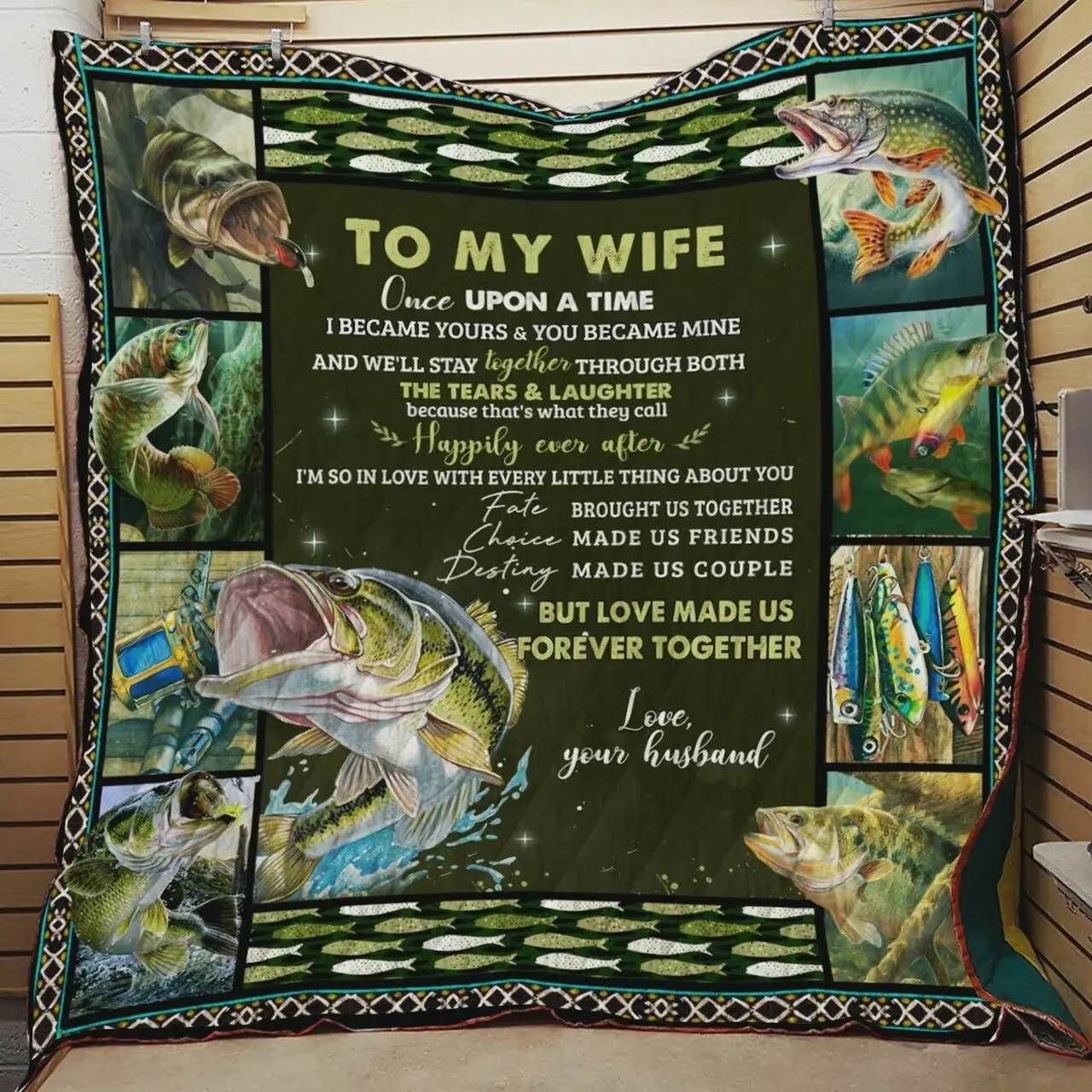 Personalized Fishing To My Wife From Husband Once Upon A Time Quilt Blanket Great Customized Gifts For Birthday Christmas Thanksgiving ValentineS Day Wedding and Home Decor