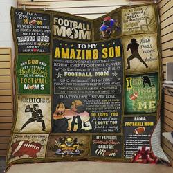 Personalized Football Family To My Amazing Son Quilt Blanket From Mom Love You Forever And Always Great Customized Blanket Gifts For Birthday Christmas Thanksgiving and Home Decor