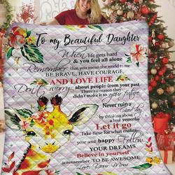 Personalized Giraffe To My Daughter Quilt Blanket From Mom Believe In Yourself And Remember To Be Awesome Great Customized Blanket Gifts For Birthday Christmas Thanksgiving and Home Decor