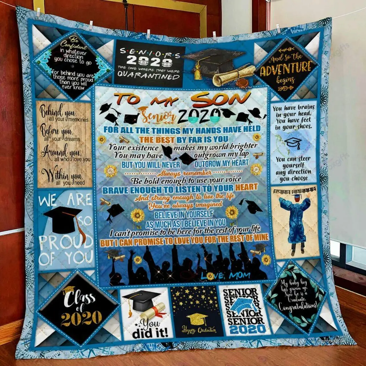 Personalized Graduation To My Son Quilt Blanket From Mom I Can Promise To Love You For The Rest Of Mine Great Customized Blanket Gifts For Birthday Christmas Thanksgiving and Home Decor