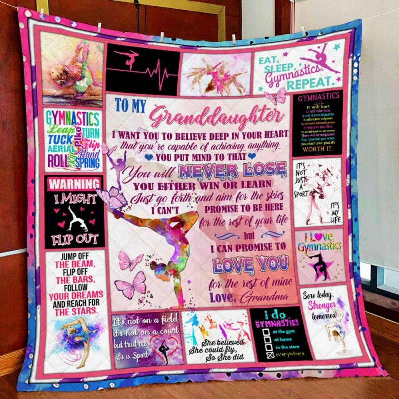 Personalized Gymnastics To My Granddaughter From Grandma I Want You To Believe Quilt Blanket Great Customized Gifts For Birthday Christmas Thanksgiving and Home Decor