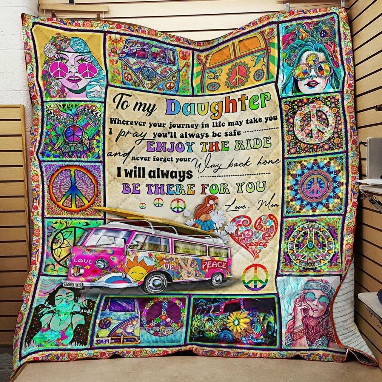 Personalized Hippie To My Daughter Quilt Blanket From Mom You Will Always Be There For You Great Customized Blanket Gifts For Birthday Christmas Thanksgiving and Home Decor