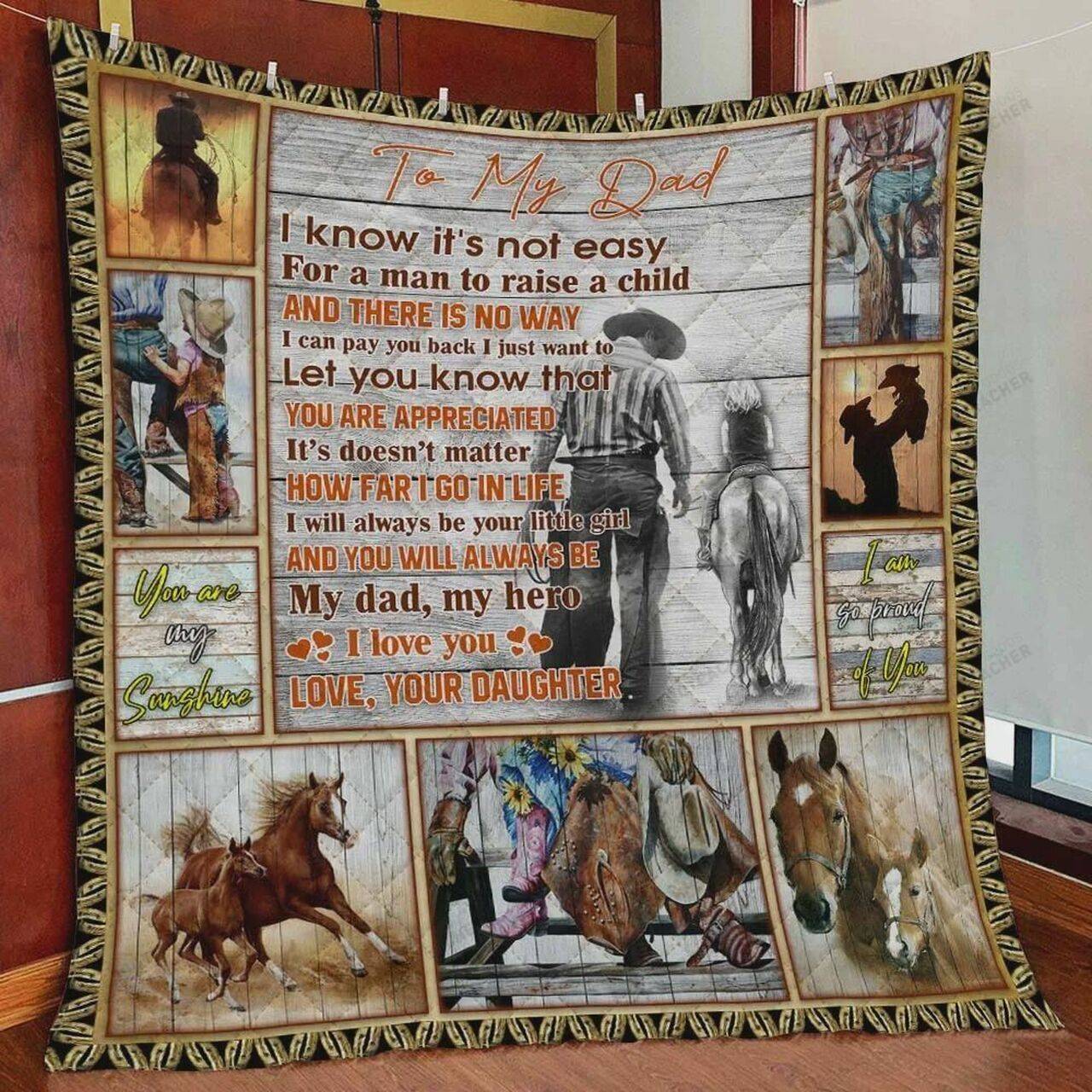 Personalized Horse To My Dad Quilt Blanket From Daughter You Will Always Be My Dad My Hero Great Customized Blanket Gifts For Birthday Christmas Thanksgiving FatherS Day and Home Decor