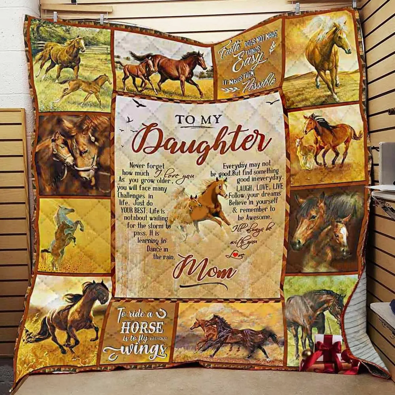 Personalized Horse To My Daughter From Mom Never Forget How Much I Love You Quilt Blanket Great Customized Gifts For Birthday Christmas Thanksgiving and Home Decor