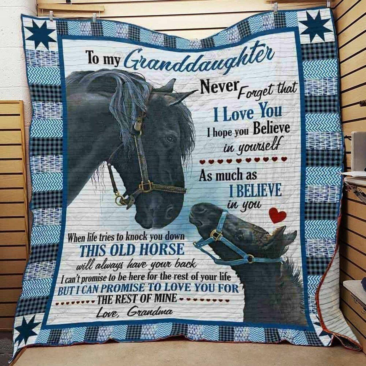 Personalized Horse To My Granddaughter From Grandma This Old Horse Will Always Have Your Back Quilt Meaningful Gifts For Her Great Customized Gifts For Birthday Christmas Graduation and Home Decor