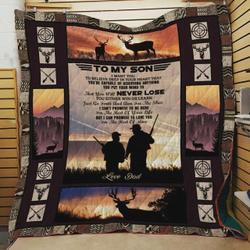 Personalized Hunting To My Son Quilt Blanket From Dad Love You For The Rest Of Mine Great Customized Blanket Gifts For Birthday Christmas Thanksgiving and Home Decor