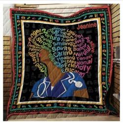 Personalized Jeanine Customized Black Nurse- Quilt Blanket and Home Decor