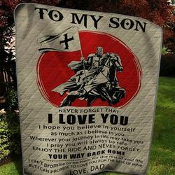 Personalized Knight To My Son From Dad Cool Knight Art Quilt Blanket Great Customized Gifts For Birthday Christmas Thanksgiving FatherS Day and Home Decor