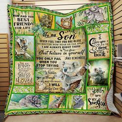 Personalized Koala To My Son Quilt Blanket From Mom No Matter What I Will Always Love You Great Customized Blanket Gifts For Birthday Christmas Thanksgiving and Home Decor