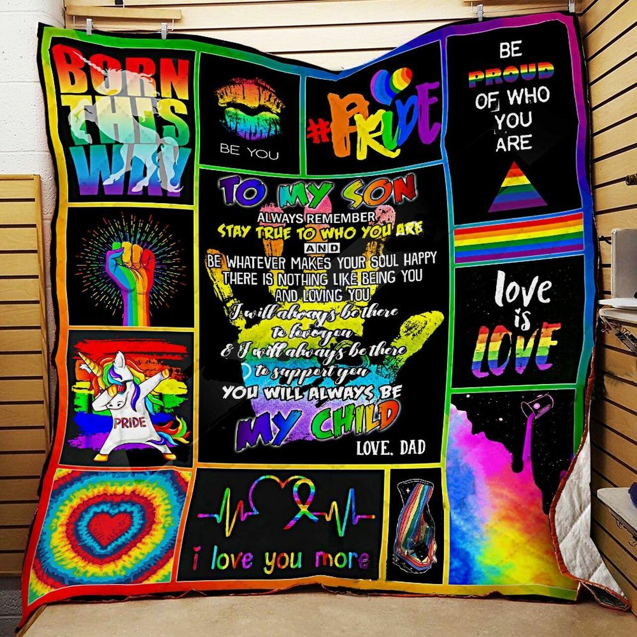 Personalized Lgbt To My Son From Dad I Love You More Quilt Blanket Great Customized Gifts For Birthday Christmas Thanksgiving and Home Decor