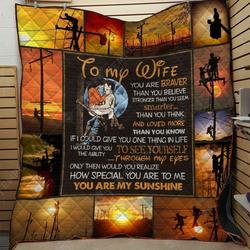 Personalized Lineman To My Wife From Husband You Are My Sunshine Quilt Blanket Great Customized Gifts For Birthday Christmas Thanksgiving Wedding ValentineS Day and Home Decor