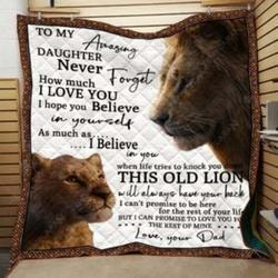 Personalized Lion To My Daughter From Dad How Much I Love You Quilt Blanket Great Customized Gifts For Birthday Christmas Thanksgiving and Home Decor