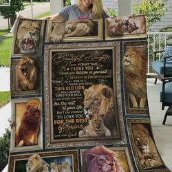 Personalized Lion To My Daughter From Dad Never Forget That I Love You Quilt Blanket Great Customized Gifts For Birthday Christmas Thanksgiving and Home Decor