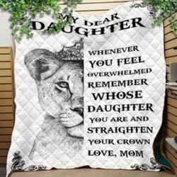 Personalized Lion To My Daughter From Mom Whenever You Feel Overwhelmed Quilt Blanket Great Customized Gifts For Birthday Christmas Thanksgiving and Home Decor