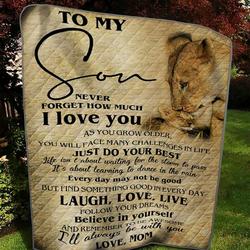 Personalized Lion To My Son From Mom Never Forget How Much I Love You Quilt Blanket Great Customized Gifts For Birthday Christmas Thanksgiving and Home Decor