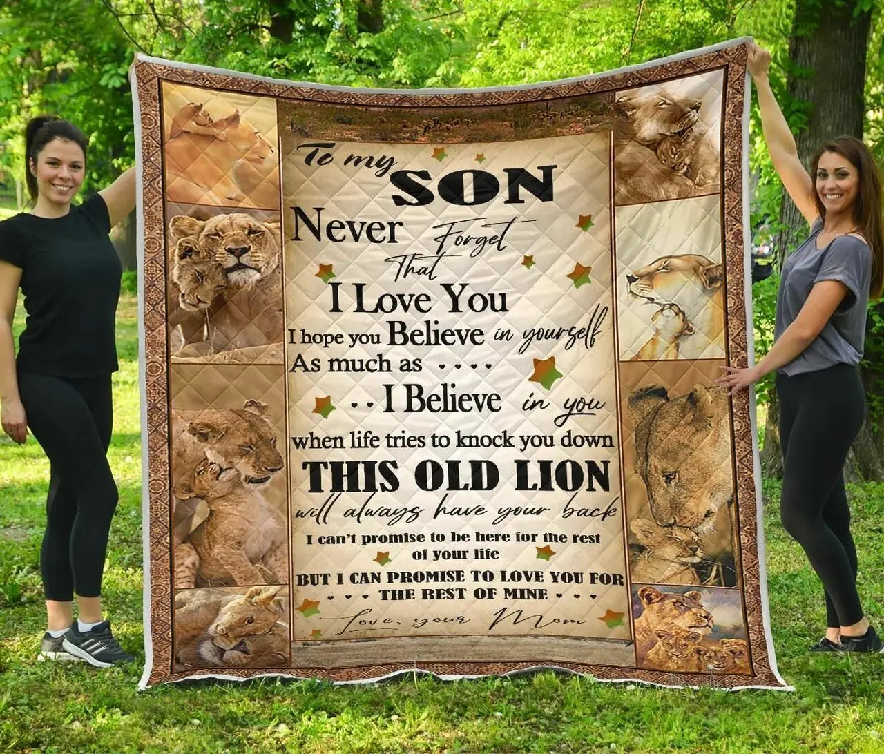 Personalized Lion To My Son From Mom Never Forget That I Love You Quilt Blanket Great Customized Gifts For Birthday Christmas Thanksgiving and Home Decor