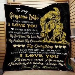 Personalized Lion To My Wife Quilt Blanket From Husband I Love You With All My Heart Great Customized Blanket Gifts For Birthday Christmas Thanksgiving and Home Decor